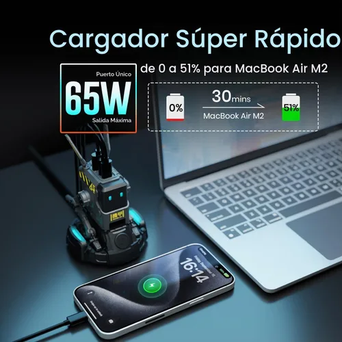 Vista 6 de GravaStar Mercury M2 - Mouse inalámbrico para juegos con robot GravaStar Alpha65 Bloque de cargador rápido GaN