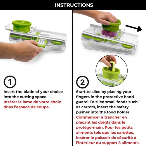 Vista 11 de Starfrit Easy Mandoline Slicer, Dicer - 5 cuchillas - Cuchillas rectas y arrugadas, Julienne, rallador y triturador - Empujador de autoalimentación