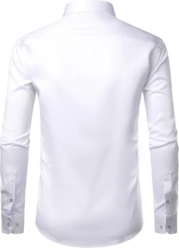 Vista 4 de ZEROYAA Camisas formales de vestir de manga larga con botones y bolsillo para hombre