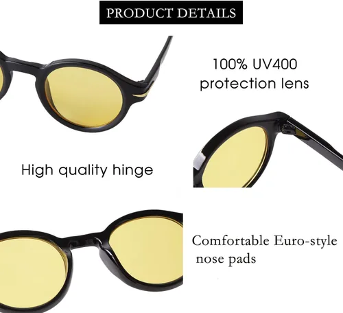 Vista 4 de SDINM Gafas de sol redondas pequeñas para mujer, marco de plástico vintage, lentes de sol UV400