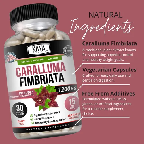 Vista 5 de Kaya Naturals - Suplemento Caralluma Fimbriata de 1200 mg de alta potencia Soporte de resistencia natural de máxima resistencia, cápsulas