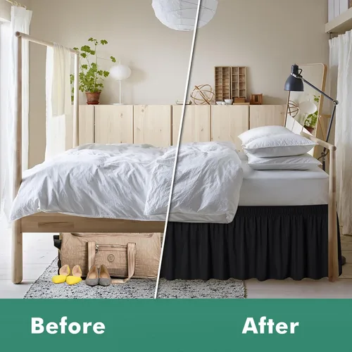 Vista 4 de Biscaynebay Faldas de cama envolventes con esquinas divididas para camas Twin/Twin XL de 15 pulgadas de caída, volantes de polvo elásticos Negro
