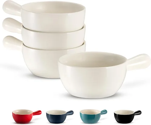 Vista 10 de Kook Cuencos de sopa de cebolla francesa, cuencos de cerámica apilables con asas, aptos para horno, microondas y lavavajillas, para cereales, sopas