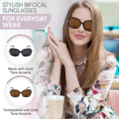 Vista 7 de Yogo Vision Bifocal Reading Sunglasses for Women UV400 Sun Protection Outdoor Stylish Square Frame Reader Eyewear