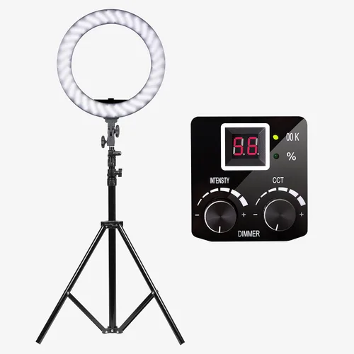 Vista 5 de Dracast Halo Bi-Color LED180 Kit de luz LED de anillo de video regulable de 18 pulgadas Bicolor 3200K-5600K Control remoto Iluminación