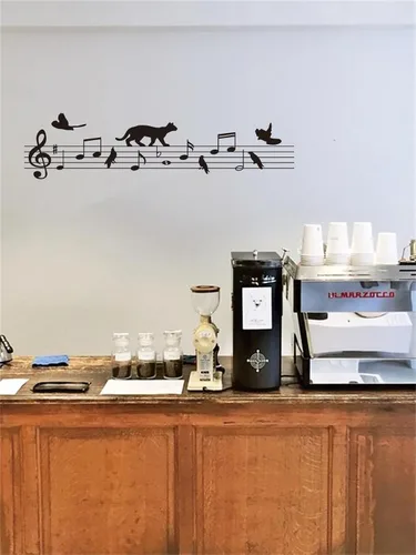 Vista 5 de Adhesivo de pared con gato del personal de música, calcomanía de nota creativa para amantes de la música y habitaciones de niños, decoración