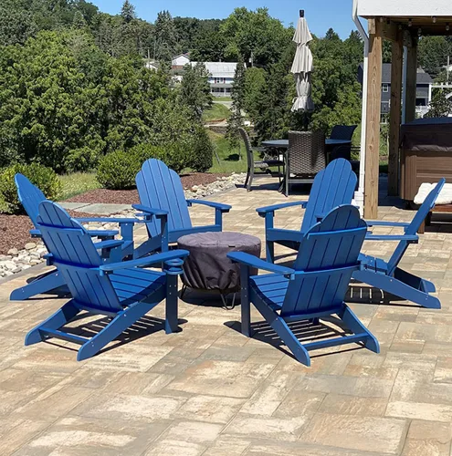 Vista 25 de LUE BONA HDPS Sillas Adirondack, 1 silla, patio exterior de larga duración para todas las estaciones, soporte para tazas oculto, 350 libras, azul