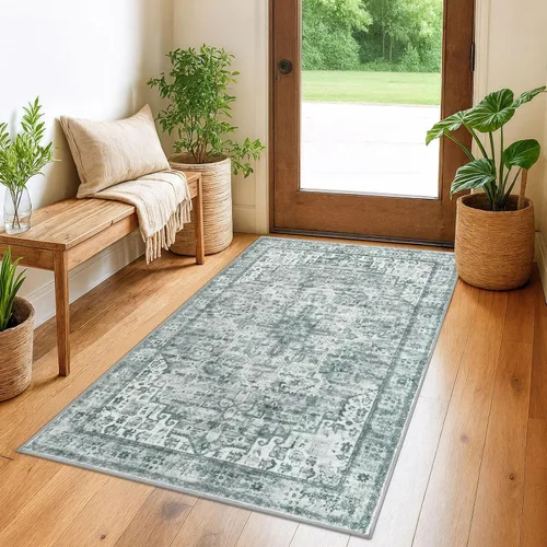 Vista 23 de SIILOOM Alfombra lavable de 2 x 3 pies, alfombra suave color taupe ceniza para entrada, tapete antideslizante para puerta de interior, tapete