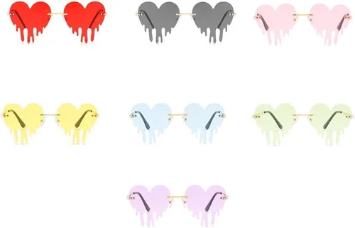 Vista 6 de Lentes de sol de corazón derretido para hombres y mujeres, sin montura, irregulares, para fiesta única, lentes de sol de metal para baile