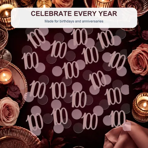 Vista 8 de Confeti de oro rosa 100, confeti número 100 con purpurina, 200 piezas de decoración de mesa de fiesta de aniversario