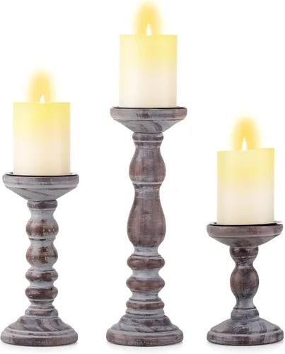 Vista 14 de Portavelas de pilar de madera: Soporte de vela negro envejecido