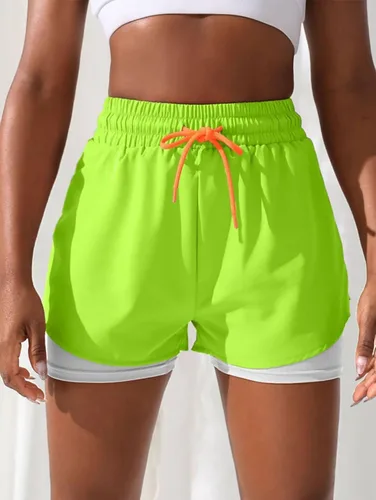 Vista 2 de YOAKUKA Pantalones cortos de entrenamiento 2 en 1 para mujer, para gimnasio, yoga, correr, ciclismo, tenis, faldas de verano