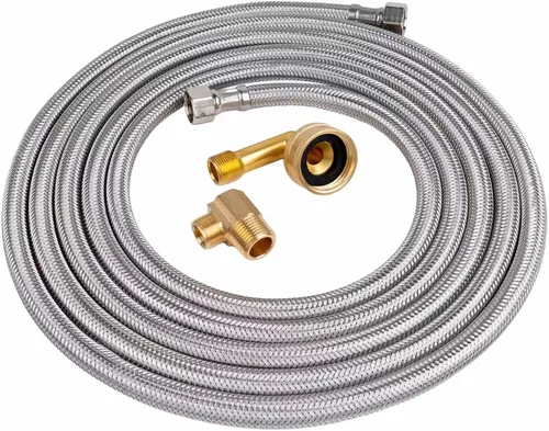 Vista 7 de Kit de manguera para lavavajillas, kit de manguera trenzada de acero inoxidable, línea de suministro de agua a prueba de explosiones con compresión