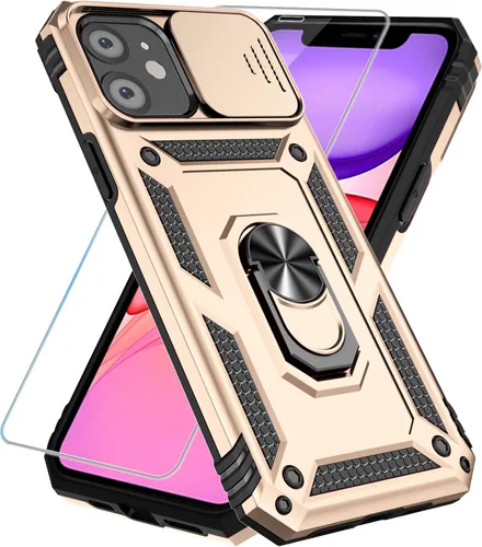 Vista 31 de Funda para teléfono SunStory para iPhone 11 con protector de pantalla HD y cubierta deslizante para la cámara y soporte giratorio con anillo