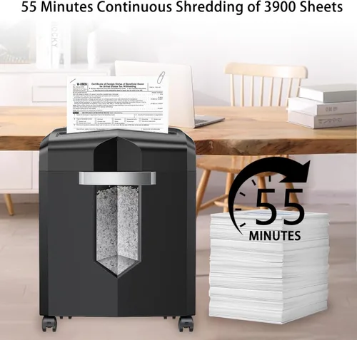 Vista 4 de Bonsaii Trituradora de papel de microcorte de 12 hojas, funcionamiento continuo de 55 minutos, tritura CDs/tarjetas de crédito/grapas, contenedor