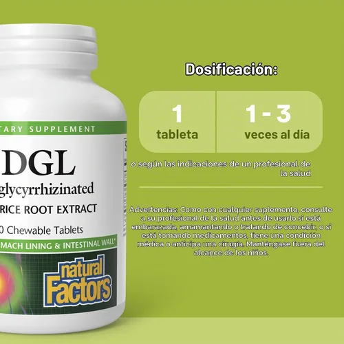 Vista 3 de Natural Factors DGL Masticable - Suplemento de apoyo digestivo con extracto de raíz de regaliz - Tabletas masticables que apoyan el revestimiento