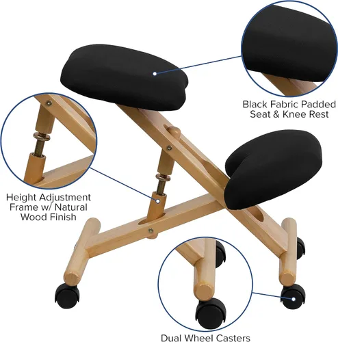 Vista 5 de Silla inclinada ergonómica de madera móvil de Flash Furniture, Tela Madera, Negro