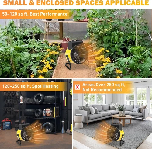 Vista 9 de COOS BAY Calentador de espacio radiante de 1500 W con termostato, calentador eléctrico para invernadero, tienda de cultivo y taller, resistente al