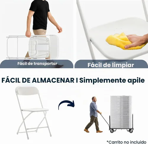 Vista 7 de BTEXPERT Silla Plegable de Plástico Blanco con Marco de Acero, Silla Comercial de Alta Capacidad para Eventos, Ligera, Set para Oficina, Boda