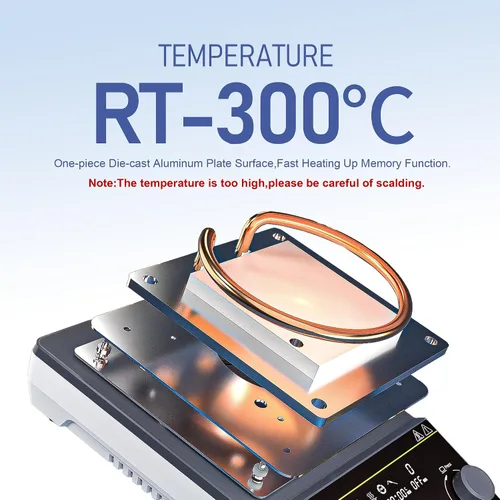 Vista 2 de Agitador magnético, agitador de placa caliente, pantalla LCD, 572.0 °F Max.5L, 5.9 pulgadas, placa de agitación magnética de 1600 RPM, mezclador