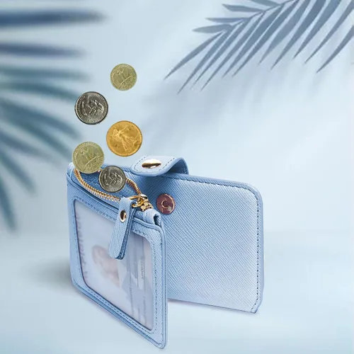 Vista 84 de Cartera con llavero, tarjetero con bloqueo RFID de piel, funda para tarjetas de crédito con cremallera para mujer