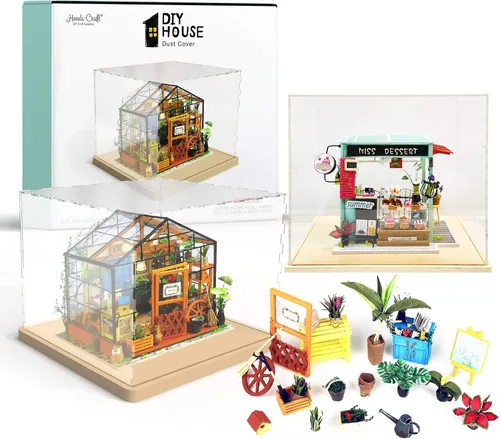 Vista 5 de Hands Craft Miniatures - Estuche de exhibición de casa de muñecas Cubierta antipolvo acrílica y base de madera Pantalla protectora y sin polvo