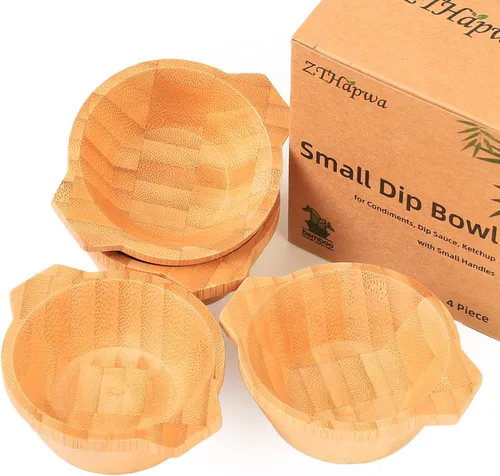 Vista 10 de Juego de Mini Cuencos, Platos de Salsa de Bambú para Mojar Aperitivos/Salsas/Nueces, Cuenco de Mezcla de Mascarilla Facial de Madera de Bambú