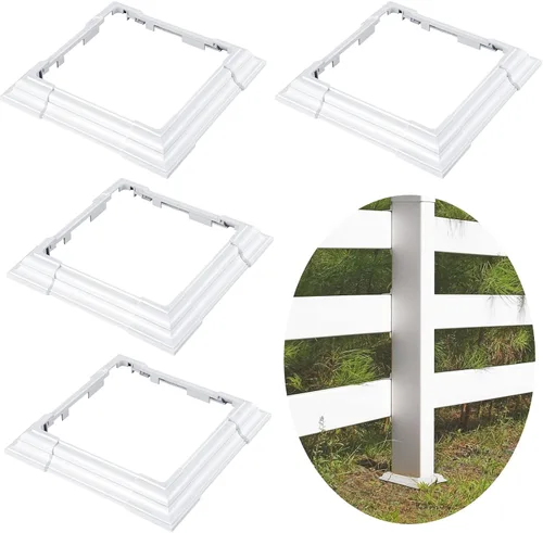 Vista 8 de Falda ajustable de vinilo marrón de 6 x 6 pulgadas, base de poste de vinilo para columnas de porche para rieles de escalera de madera de 3 a 6.5