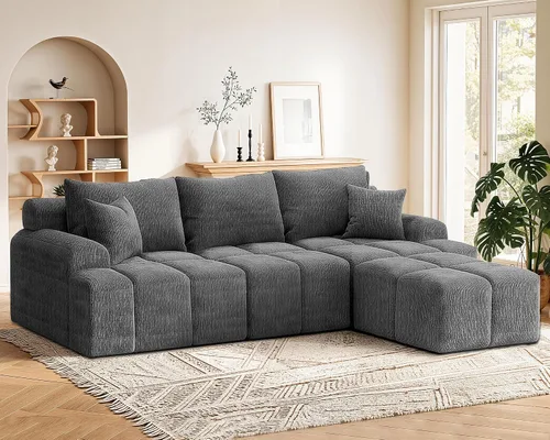 Vista 10 de Vipbear 120" Oversized Modular Sectional Sofa, Boneless Couch for Living Room, L Shape Deep Seat Sofa with Ottoman, Throw Pillows, Comfy Chenille