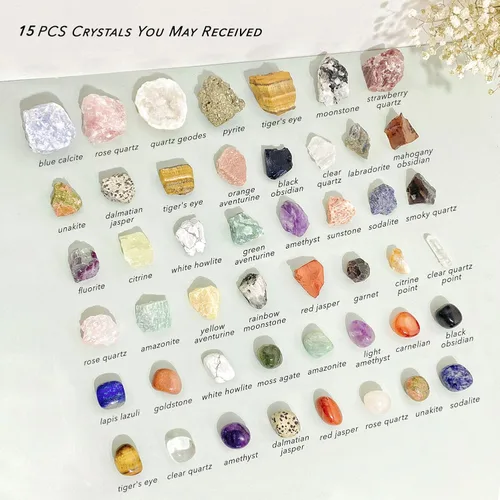 Vista 3 de 15 piezas de cristales misteriosos y piedras curativas, juego sorpresa de cristales naturales de curación para meditación, Reiki, decoración