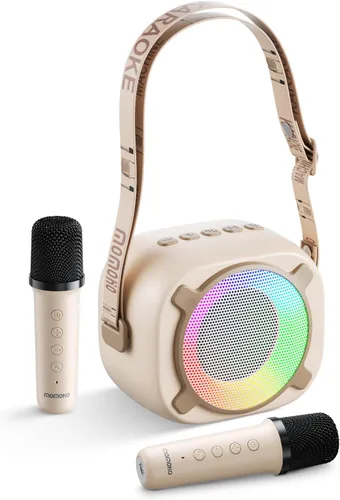 Vista 7 de Máquina de karaoke para niños, altavoz Bluetooth portátil con micrófono inalámbrico y luces LED, efectos de voz mágicos, para niñas, fiesta en casa
