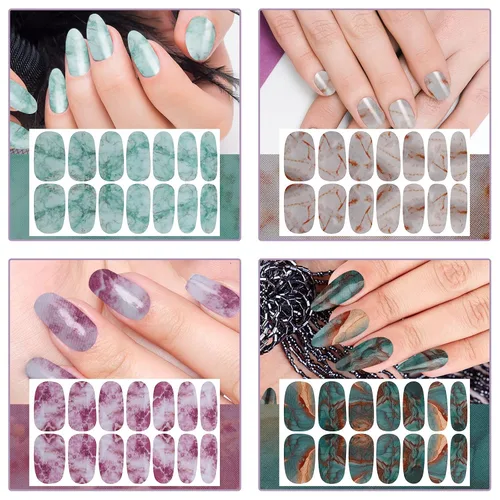 Vista 3 de Maitys 336 piezas de 24 hojas de tiras de esmalte de uñas de envoltura completa, autoadhesivas, tiras de uñas de gel, calcomanías de arte con lima