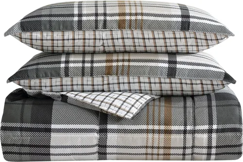 Vista 3 de Eddie Bauer - Juego de edredón Queen, ropa de cama reversible a cuadros, elegante y cálida decoración del hogar (gris normandía, Queen)
