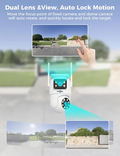 Vista 2 de Hiseeu - Cámara de seguridad inalámbrica, WiFi 5G/2.4G, vista de lente dual, control de inclinación, zoom, visión nocturna a todo color, detección