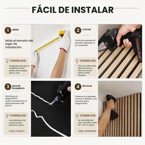 Vista 8 de Paneles acústicos de madera para pared, panel de listones de sonido acanalado flexible 3D (marrón) Insonorizada, absorbente, cancelación de ruido