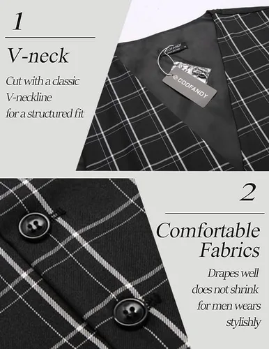 Vista 4 de COOFANDY Chaleco de traje de negocios para hombre, chaleco de vestir casual, chaleco ajustado