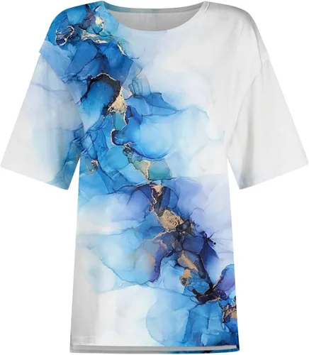 Vista 4 de Going Out Tops for Women, Women's Plus Size Bohemian Crewneck Short Sleeve T-Shirts Fashion Casual Floral Print Tops