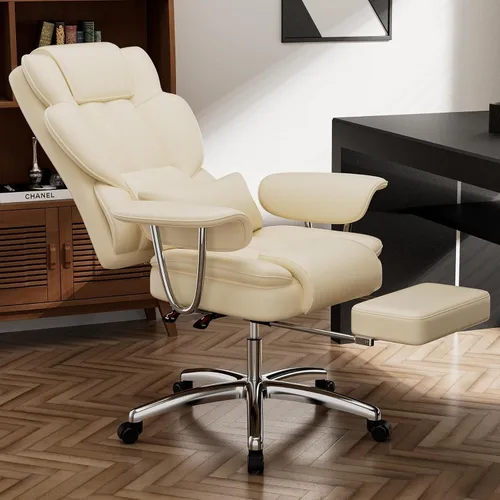 Vista 7 de Big and Tall Executive Office Chair with Adjustable Footrest PU Leather Reclining Computer Chair Ergonomic High Back Swivel Heavy Duty for Home