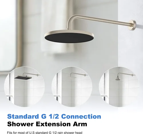 Vista 5 de Hibbent Brazo de extensión de ducha de metal de 16 pulgadas, brazo de ducha extra largo de acero inoxidable con brida, extensor de cabezal de ducha