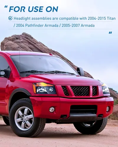 Vista 6 de Ensamble de faros Nilight Compatible con 2004 2005 2006 2007 2008 2009 2010 2011 2012 2013 2014 2015 Nissan Titan Armada Faros de Repuesto Carcasa