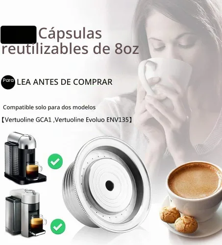 Vista 2 de Cápsula de café reutilizable, vaina de café rellenable de acero inoxidable para preparar espresso 230ML/8OZ, cápsula de metal V-ertuoline compatible