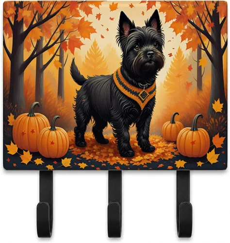 Vista 28 de Affenpinscher - Correa de otoño o llavero Affenpinscher Fall artwork on ceramic tile with three steel hooks for keys, leashes, towels