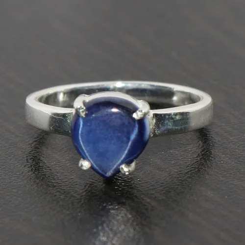 Vista 3 de GEMHUB Anillo de plata de ley de 1410 quilates con zafiro de estrella azul para mujer anillo de piedra natal con forma de pera anillo de diamantes