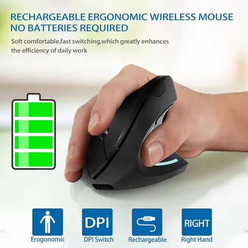 Vista 7 de Ratón Bluetooth tipo c y USB 2.4G, inalámbrico, inalámbrico, ergonómico, recargable, 800/1200/1600 DPI, botones para laptop, escritorio, PC