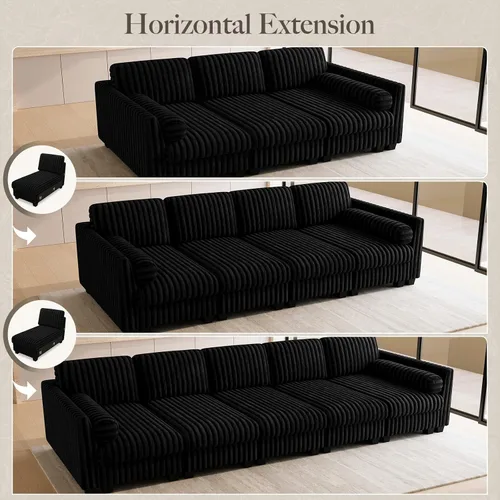 Vista 8 de Belffin Sofá cama seccional de pana de felpa con asiento ancho y profundo, modulares de nube seccionales para sala de estar. Sofá negro