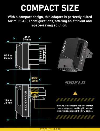 Vista 8 de EZDIY-FAB Adaptador PCIe 5.1 – 600 W 12+4 pines, conector de alimentación GPU de 16 pines 12VHPWR, adaptador de GPU de 12 V-2x6, ángulo recto de 90