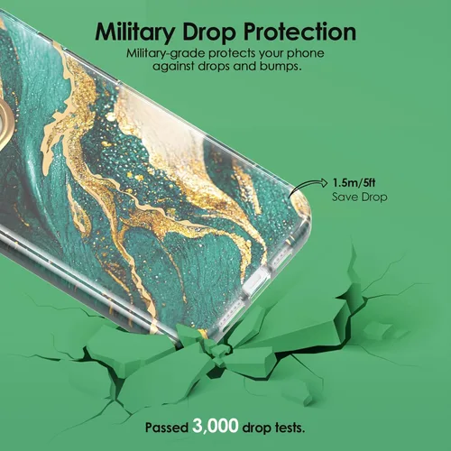 Vista 5 de SHEDEER Funda para iPhone 15 Pro con protector de cámara con purpurina y protector de pantalla, patrón elegante y antiamarillamiento, protección