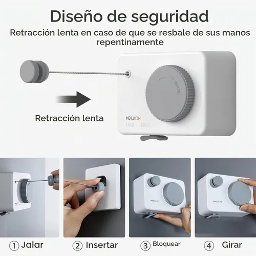 Vista 7 de Mbillion Tendedero Retráctil de 13.8 Pies de Servicio Pesado Línea de Secado de Ropa para Interiores y Exteriores Retráctil para Colgar Ropa