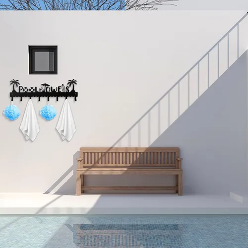 Vista 4 de Capoda Toallero de piscina de metal, para colgar en la pared, toallero de playa, toallero de verano con 8 ganchos para almacenamiento de toallas