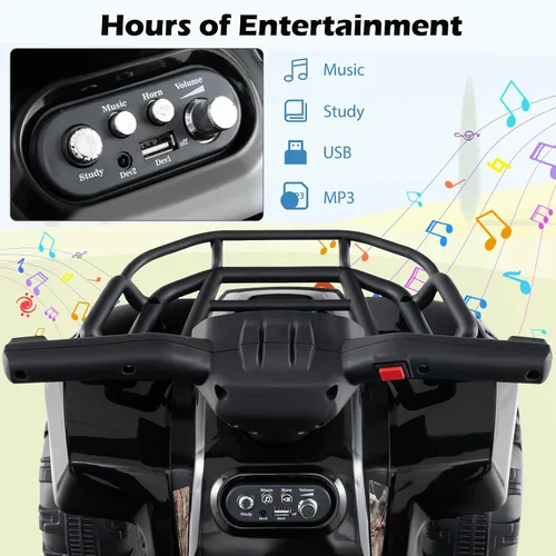 Vista 5 de Costzon Cuatrimoto para Niños, Vehículo Eléctrico de Batería de 6V Cuatro Ruedas Quad con Cesta de Almacenamiento, Faro, Bocina, Música, MP3 y USB